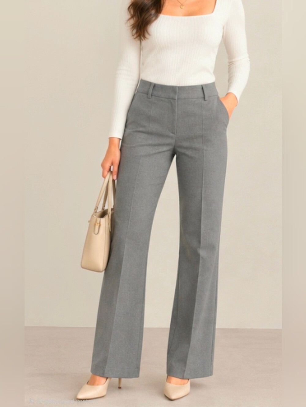Apostrophe Stretch Gray Mid-Rise Straight-Leg Pants Size 2